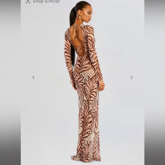 Retrofete Vienna silk dress long sleeve sheer polka dot leaves Brown Maxi Dress - Picture 4 of 6